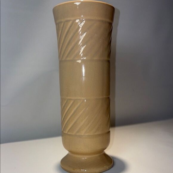 Tan Textured Accent Vase with Diagonal Patterns - Picture 5 of 9